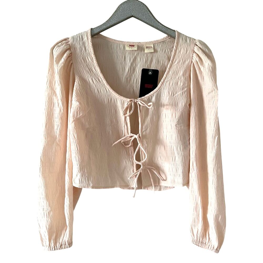 Levi’s Tie Up Long Sleeve Cardigan Blouse Light Pale Pink NEW